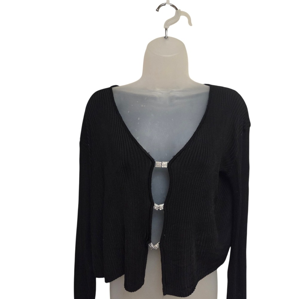 Vintage Y2K Laundry by‎ Shelli Segal Black Rhinestone Clasp Cardigan Top S